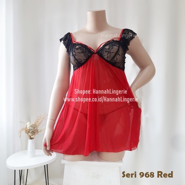 Lingerie BigSize Wanita Transparan Halus Hannah Lingerie Transparan Seksi XL-5XL Hot 968 Red