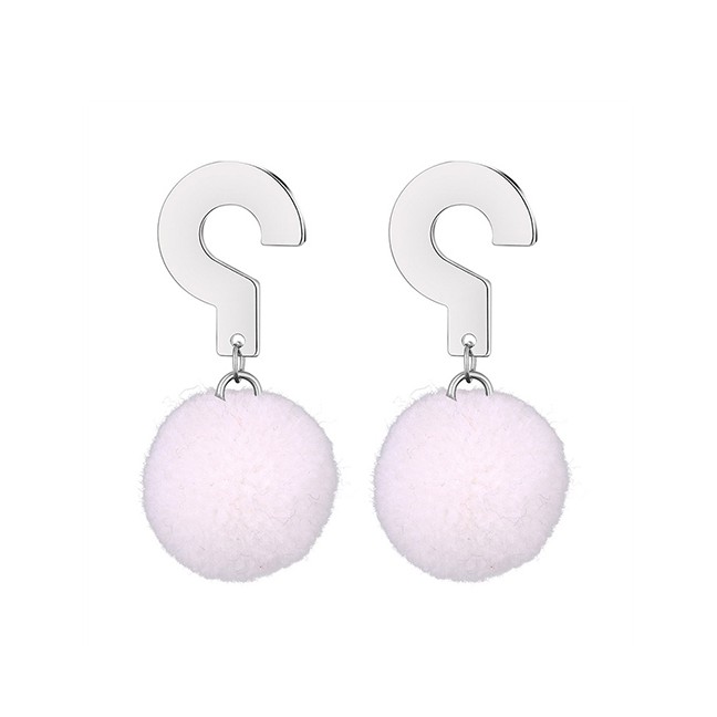 LRC Anting Gantung Fashion  Fuzzy Ball Decorated Earrings