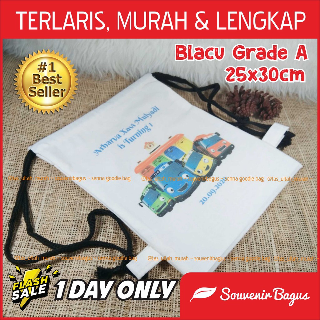 Tas Ultah Blacu String Bag Serut Backpack Custom Pakai Nama Murah terlaris 25x30cm