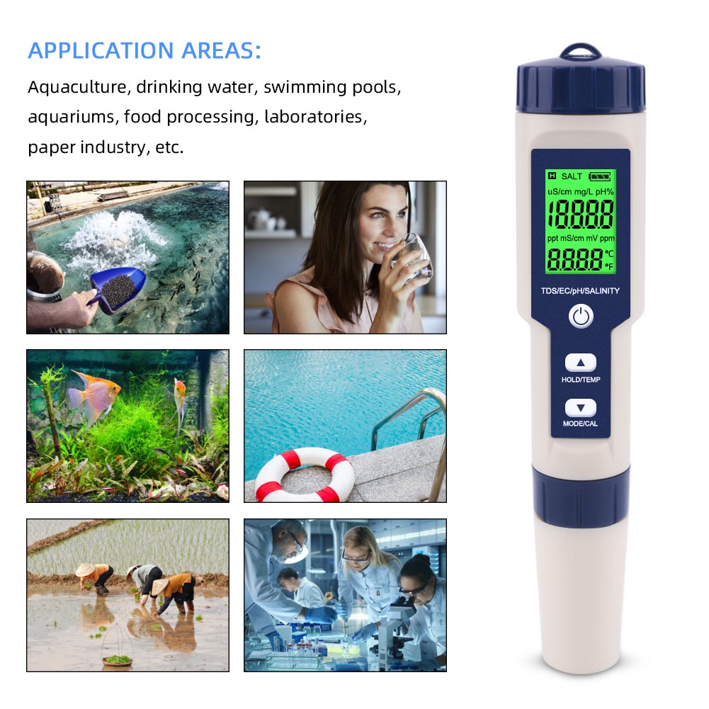 7 In 1 / 5 In1 TDS EC PH Meter Waterproof / Pena Pengukur PPM Kualitas Air Tester Hidroponik Temperature Tester