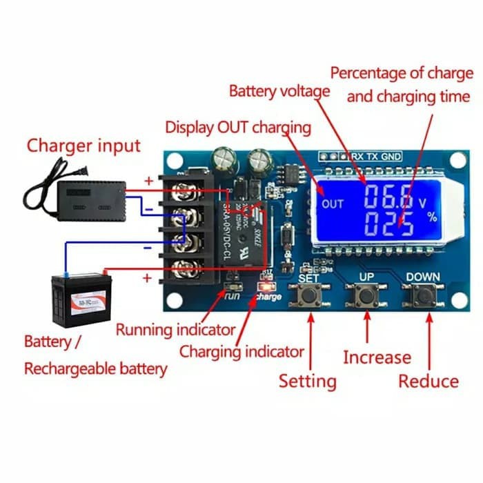 Modul Charger Aki Digital LCD Display Otomatis Cut Off 10A DC6-60V