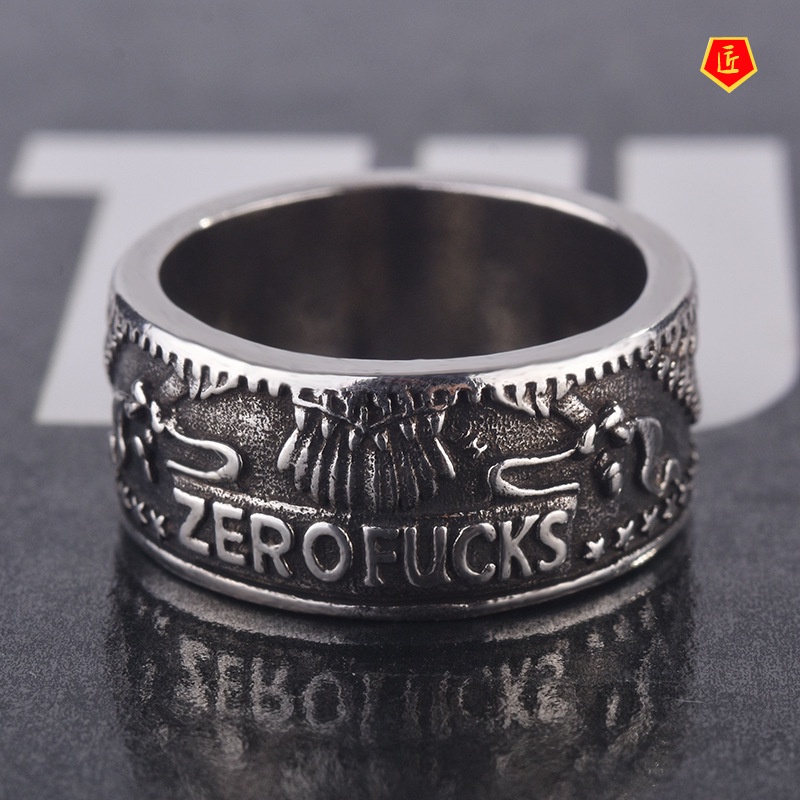 [Ready Stock]Silver Carved Retro Punk Man's Ring