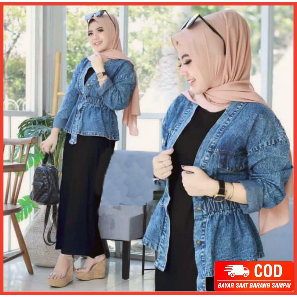 CARDIGAN JEANS KIMONO ALL SIZE JUMBO I KIMONO JEANS MOZARA KERUT I KARDI DENIM WANITA