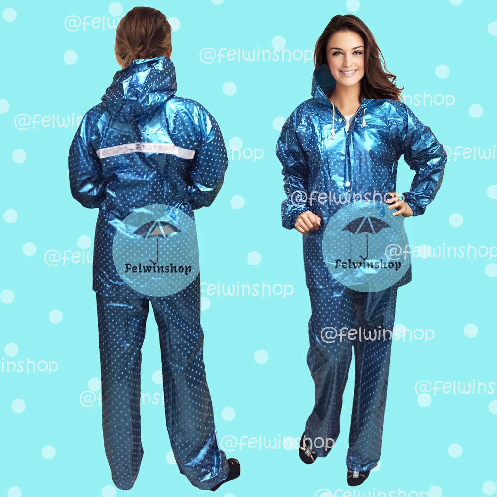 Jas Hujan Stelan / Setelan Jaket Celana Polkadot Plevia 810