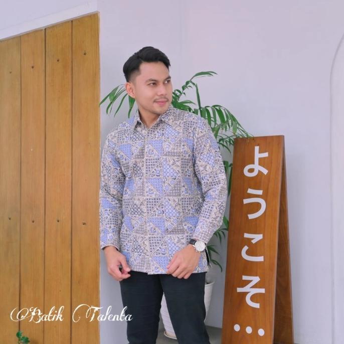 KEMEJA BATIK PRIA PANJANG PRABU SENO ALISAN ETNIK TALENTA BIRU PASTEL