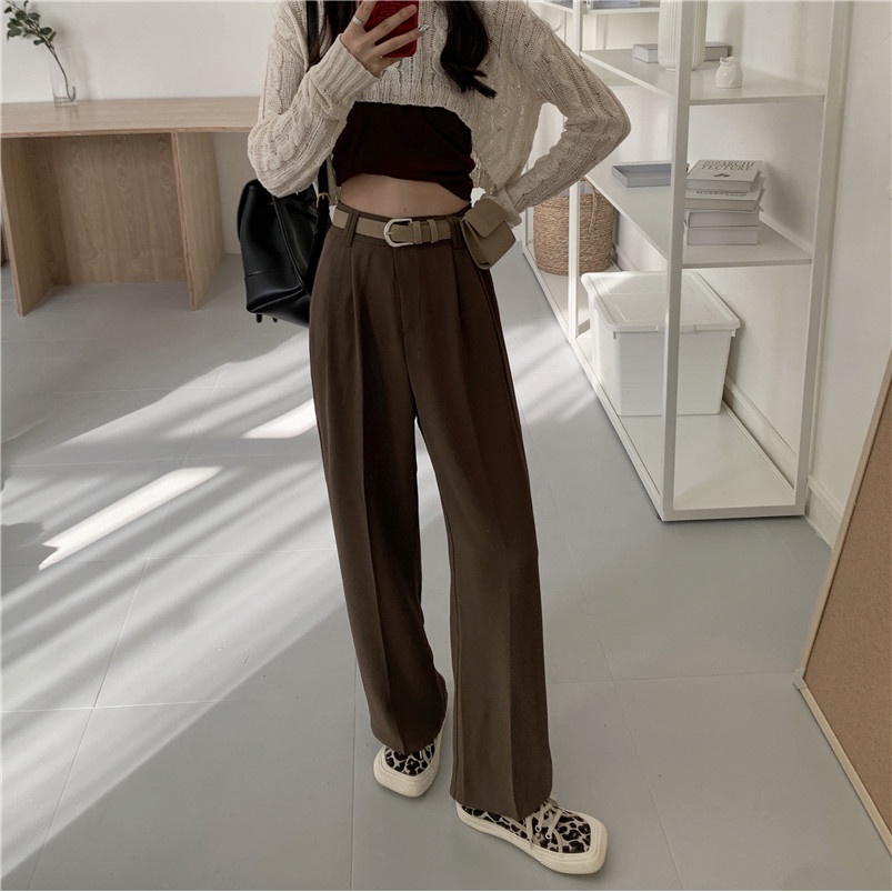 Celana Panjang Khaki Wanita Loose Korean Style High Waist Straight Pants