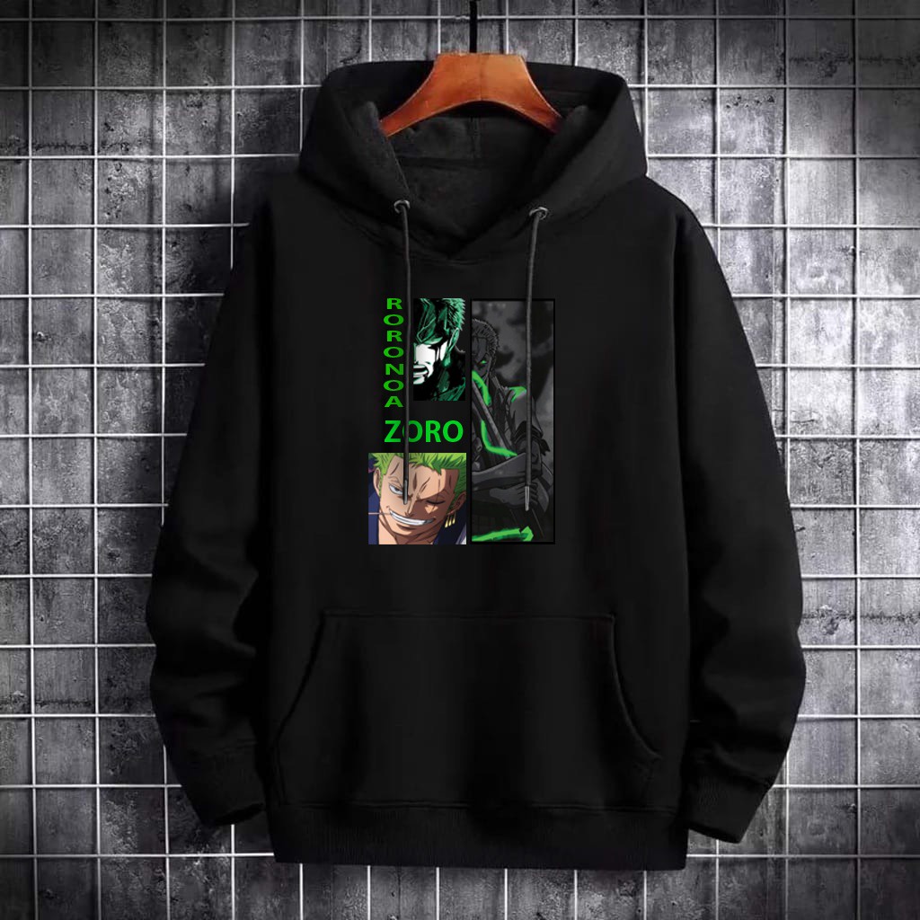 INDOSAN-HOODIE ANIME ZORO-HOODIE DISTRO BAHAN FLEECE MOTIF GAMBAR DTF PRINTING-REAL PICT-BISA COD