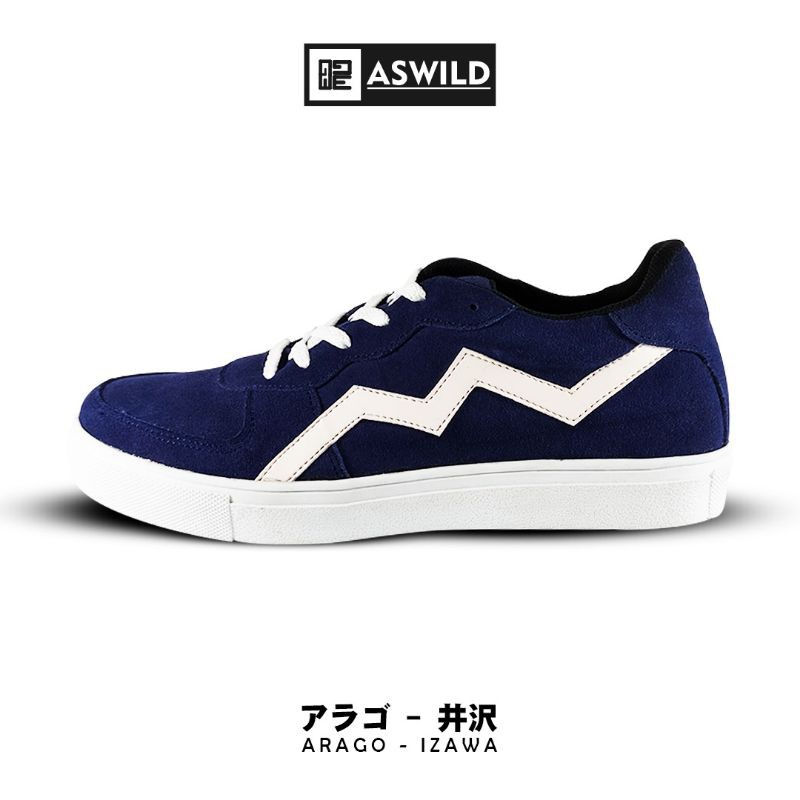 Sepatu Pria Sneakers Aswild Store - Izawa Navy List White Suede Premium