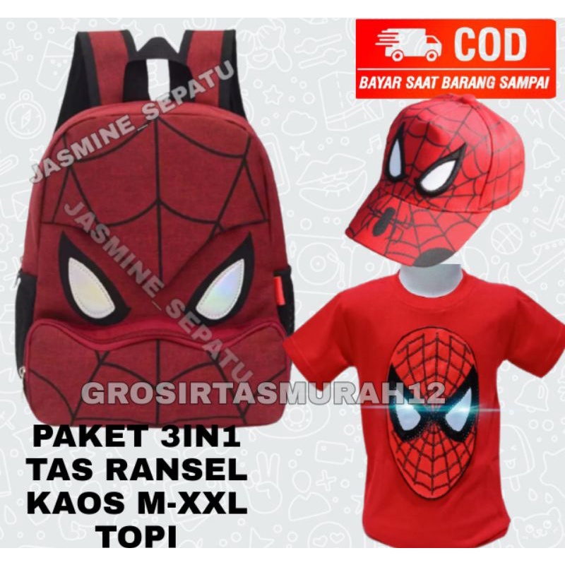 Kaos Baju anak LED nyala superhero Spiderman /LED/ Tas Ransel anak Karakter