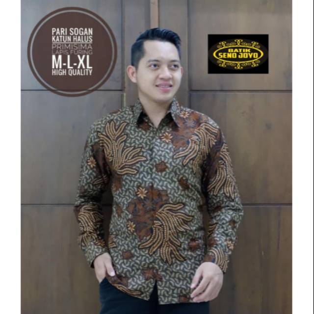 Kemeja Batik Pari Sogan / Kemeja Batik Pria Eksklusif / Batik Lengan Panjang Terbaru