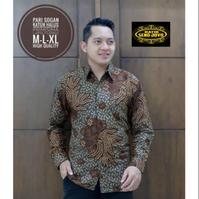 Kemeja Batik Pari Sogan / Kemeja Batik Pria Eksklusif / Batik Lengan Panjang Terbaru