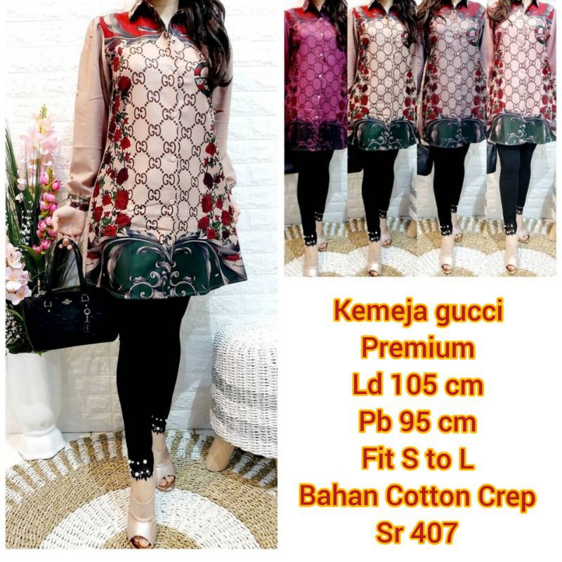 Kemeja Tunik Wanita Premium Gucci Tangan Balon Ld 105 Terlaris