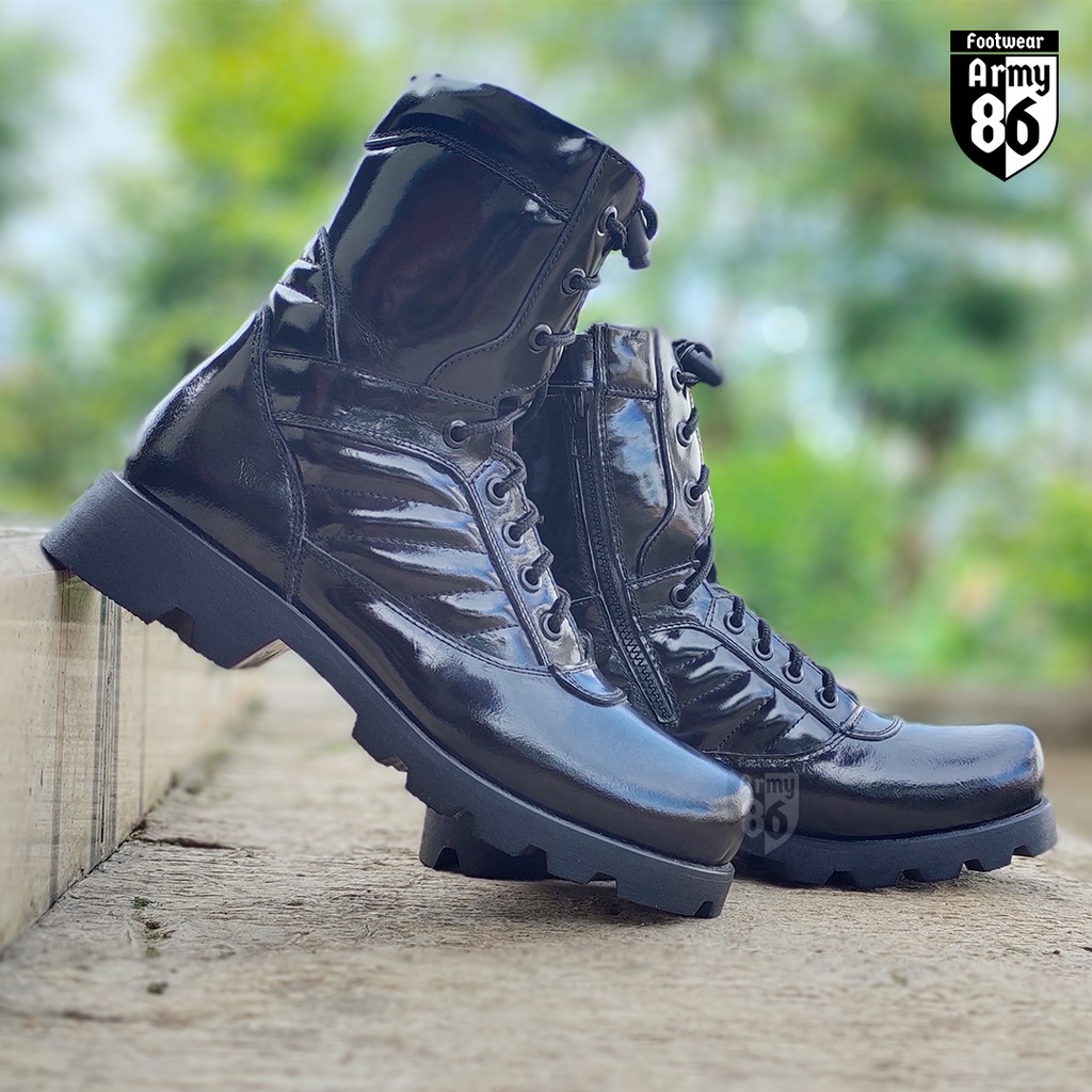 Sepatu PDL Boots TNI Polisi kulit mengkilap Asli