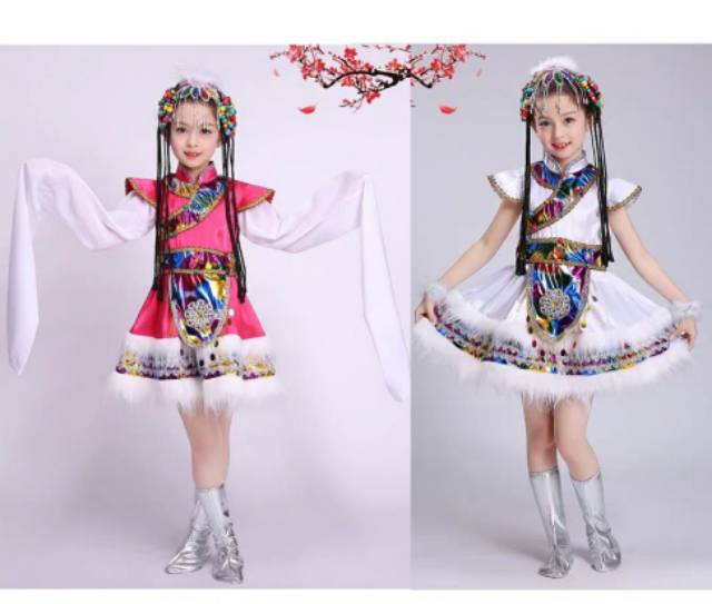 kostum mongolia adat tradisional china set sama aksesoris rambut dll edisi imlek gong xi fa cai