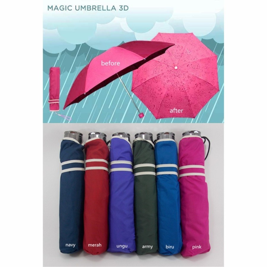 PAYUNG LIPAT AJAIB 3D 4D 4 DIMENSI MAGIC UMBRELLA GELOMBANG LIST PUTIH