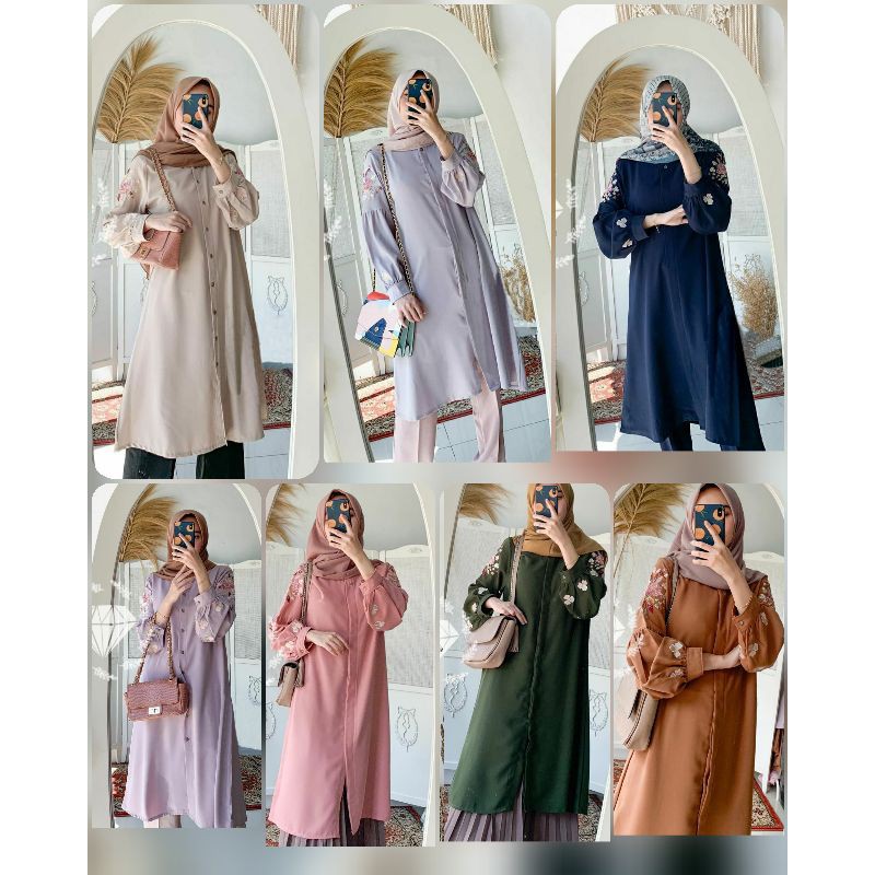 SCM COD PAKAIAN BUSUI  BUSANA MUSLIM DEWASA TUNIK BORDIR JOANA ATASAN MOSCREPE BORDIR KR