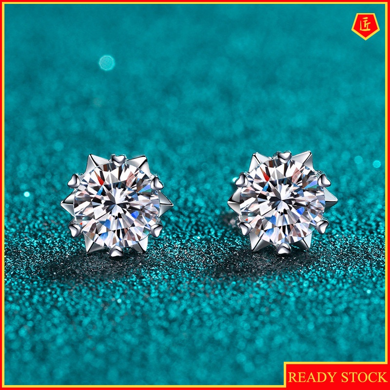 [Ready Stock]Moissanite 2 Karat Snowflake Stud Earrings