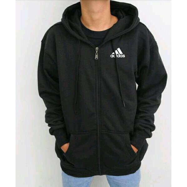 Jaket ADIDAS Hoodie Hitam All Size - Big Size