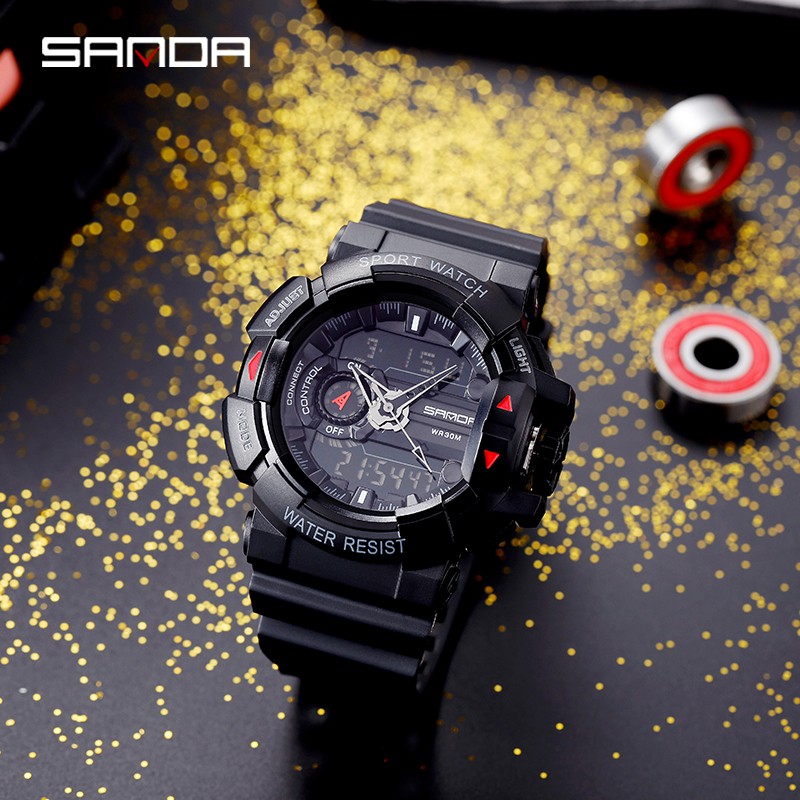 SANDA 599 Jam Tangan Pria Digital Analog Tali Rubber Chronograph Anti Air WATCHKITE WKOS