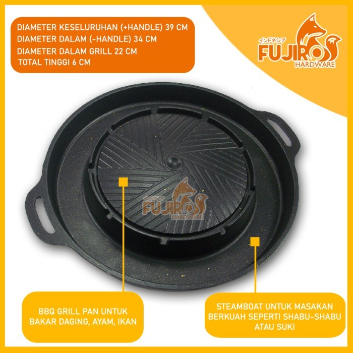 Sukiyaki Bulgogi Pan 2 in 1 BBQ Mookata Panci Grill Pan Shabu