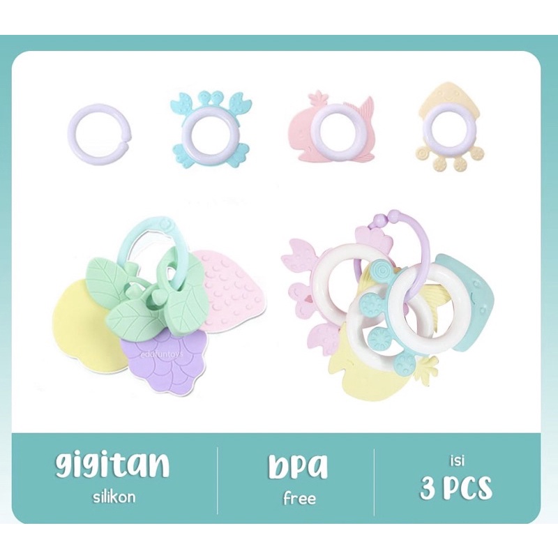 Teether bayi SET Mainan gigit bayi SET isi 3pcs