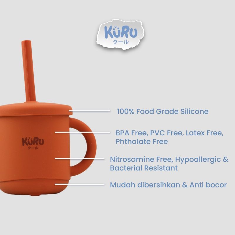 lov me❤️Kuru Silicone Sippy Cup Set 2in1 | Gelas Silicone Spout + sedotan dengan garis ukur