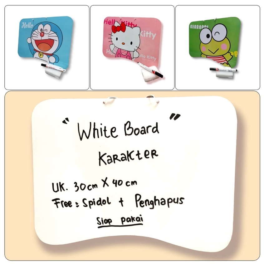 PAPAN TULIS KARAKTER / WHITE BOARD free spidol + penghapus uk.40 x 30