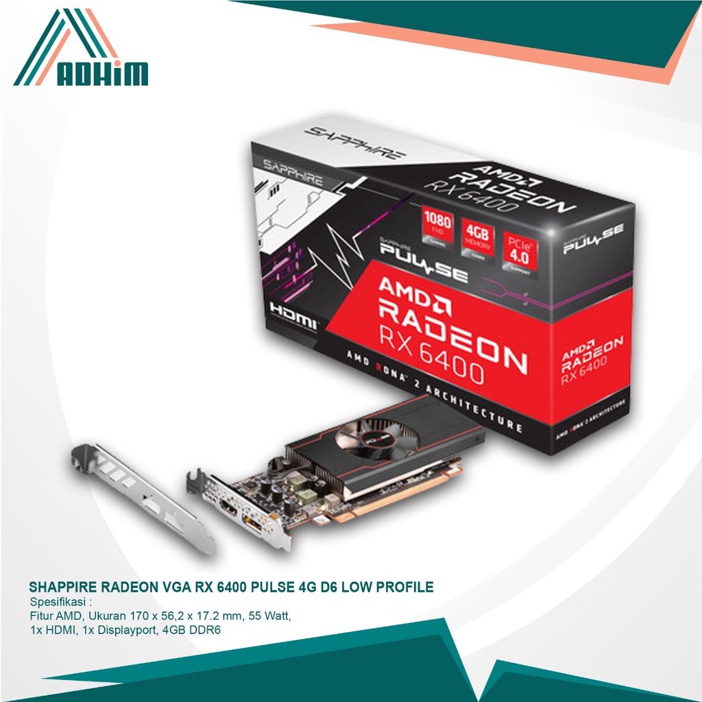 SAPPHIRE RADEON VGA RX 6400 PULSE 4G D6 LOW PROFILE