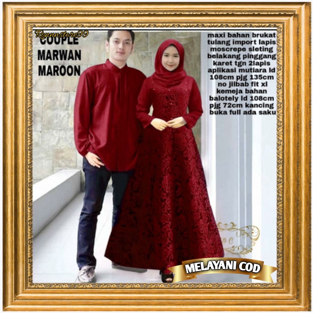 baju gamis couple suami istri trend terbaru kekinian bahan cp marwan bahan brukat tulang import lapi