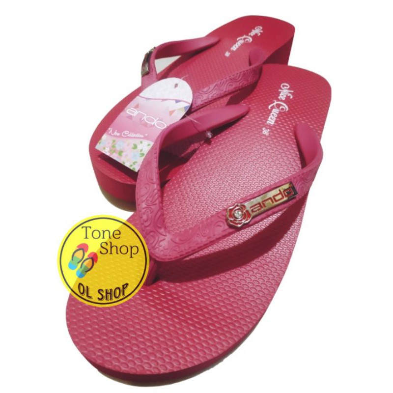 SANDAL ANDO WANITA / CEWEK MODEL WEDGES MERAH FUSIA