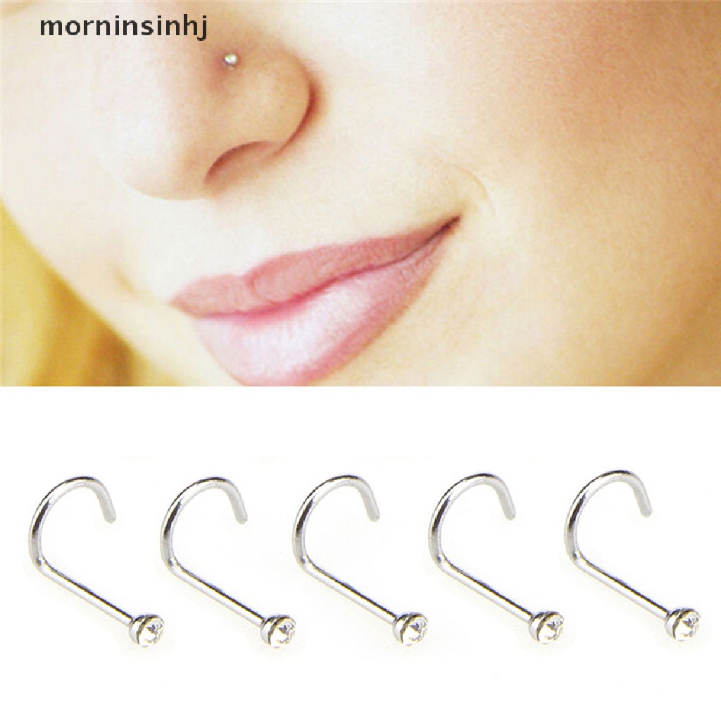 Mornin 20pcs / Set Cincin Tindik Hidung / Tubuh Bahan Stainless Steel Hias Kristal Berlian Imitasi