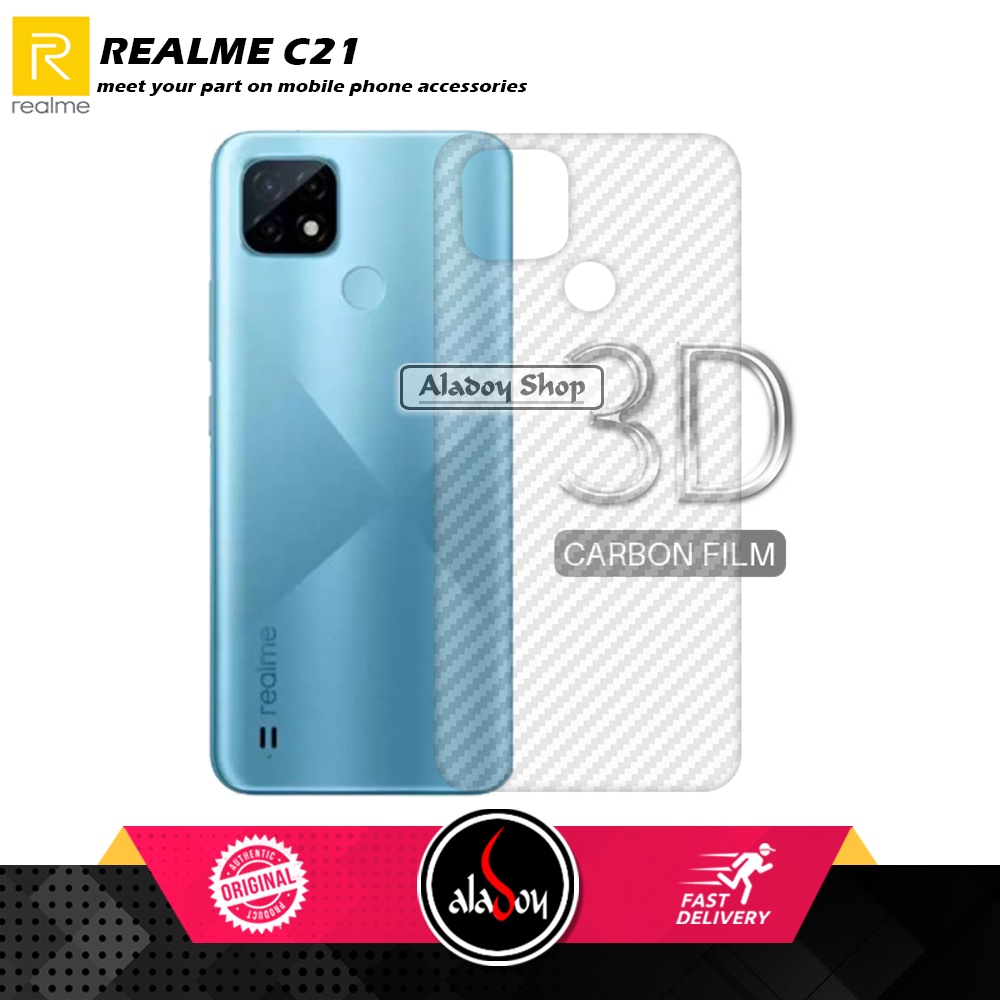 Case REALME C21 Armor Fushion Transparent Casing + Tempered Glass Full Layar dan Skin Carbon