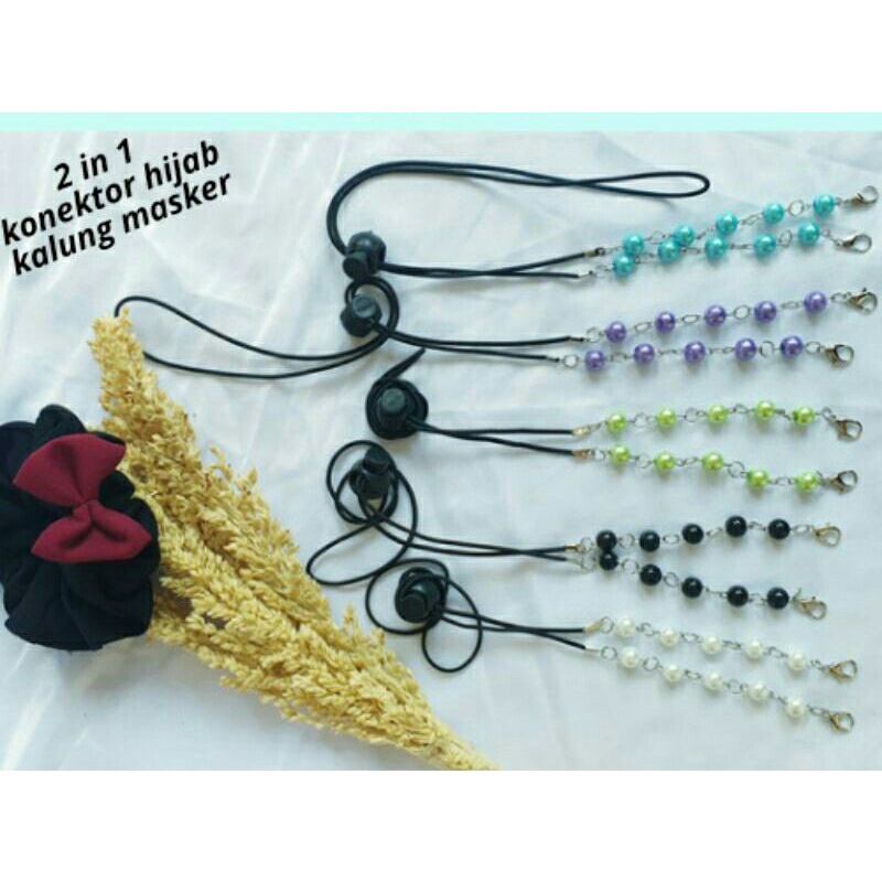 Rully_ Tali kalung masker 5 mutiara 2in1 konektor hijab