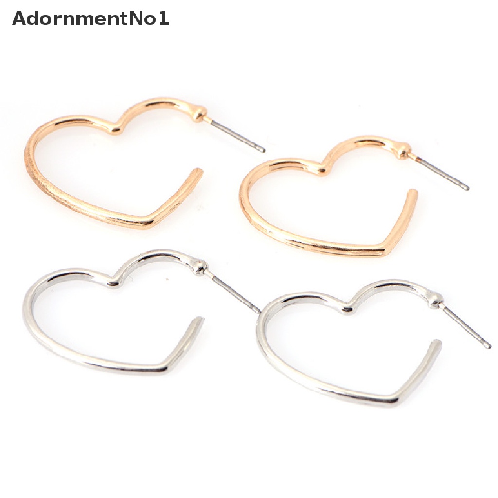 (AdornmentNo1) Anting Bulat Motif Hati + Lingkaran Aksen Hollow Untuk Perhiasan Wanita / Pesta