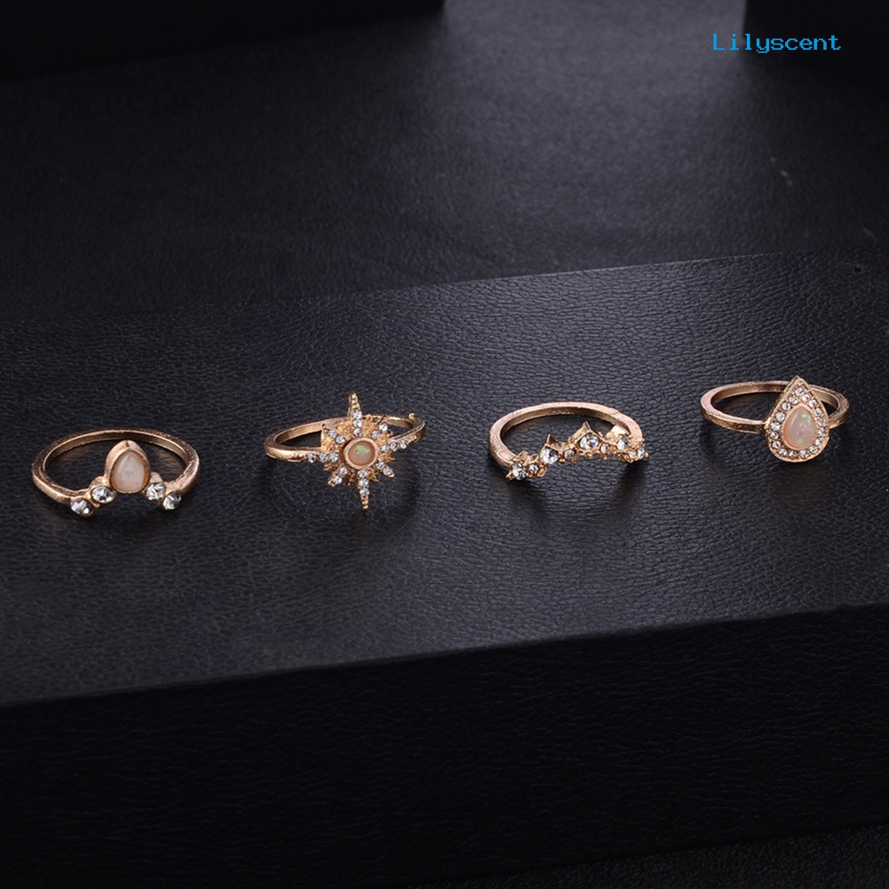 10pcs / Set Cincin Buku Jari Aneka Bentuk Aksen Berlian Imitasi Untuk Wanita