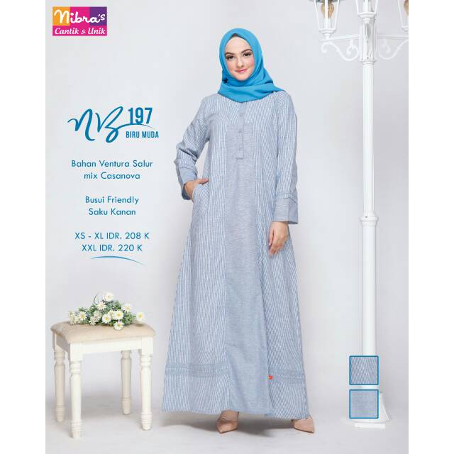 Gamis Salur Warna Biru NB 197 Gamis Dewasa Nibraso