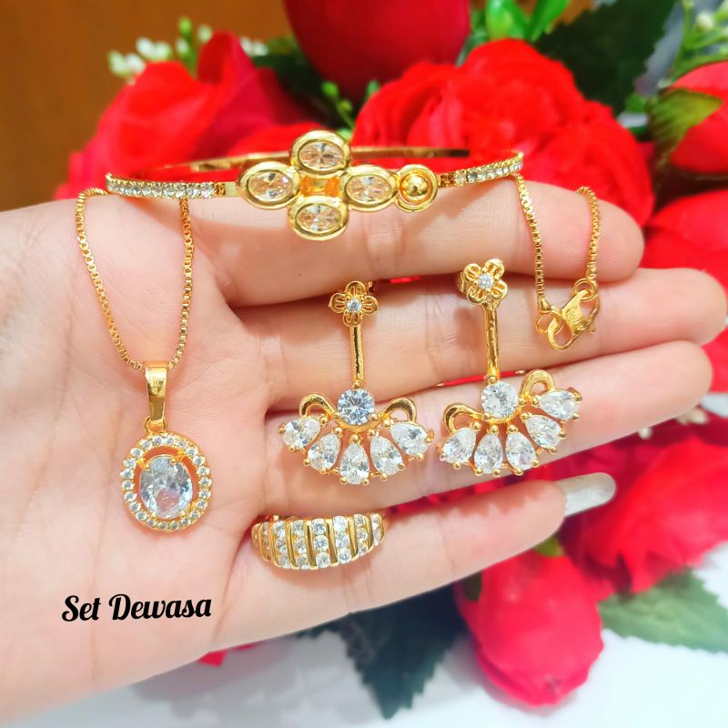 Fourfashion Set Perhiasan Permata Kekinian Lapis Emas Aksesoris Perhiasan Wanita PD233