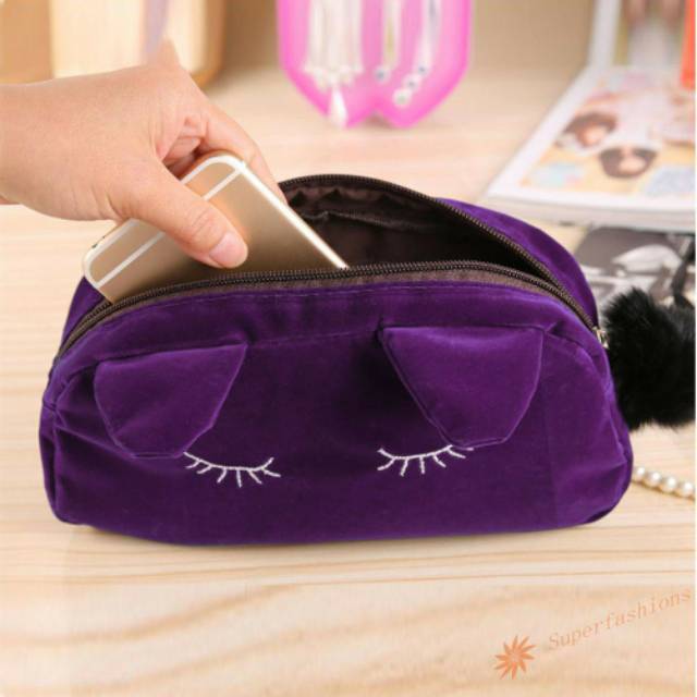 Tas pouch kosmetik / makeup mini motif alis kucing