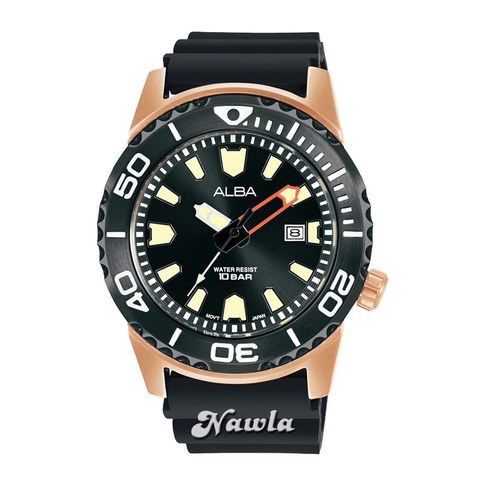 Alba Quartz AG8M10X1 Black Rose Gold - Jam Tangan Pria AG8M10