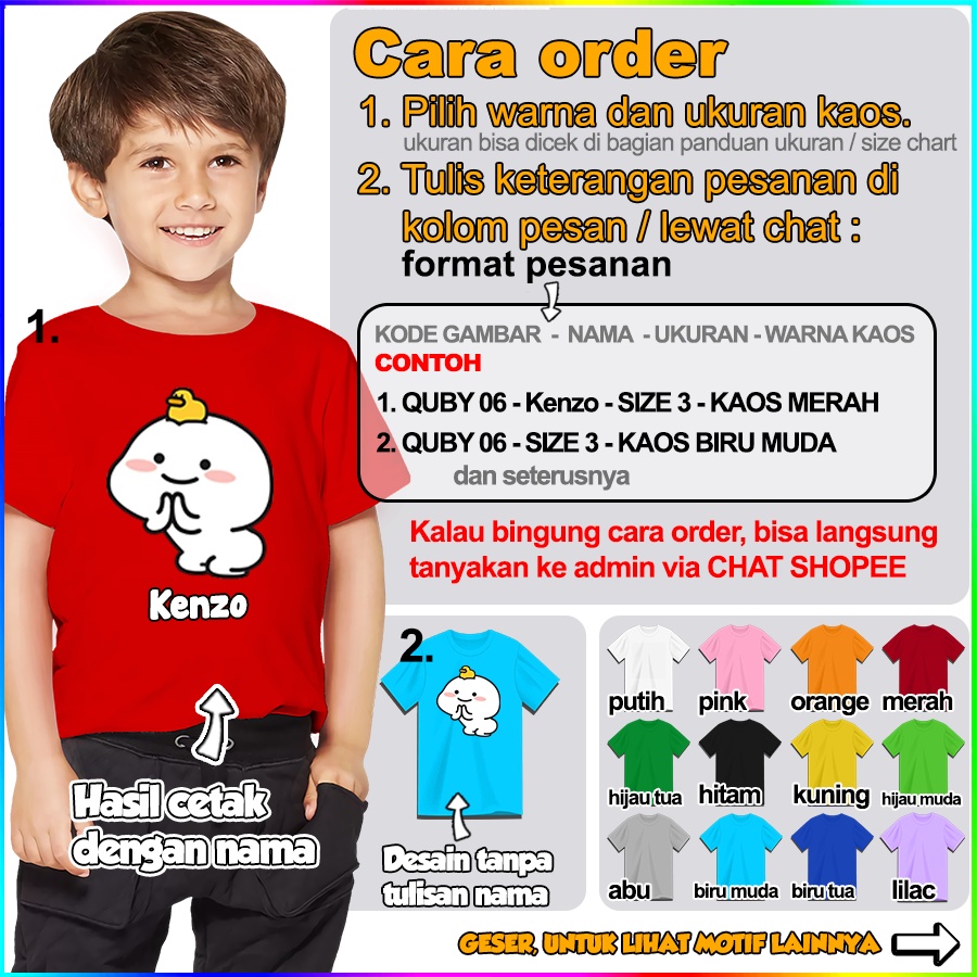 [FREE NAMA!!] Baju Kaos COUPLE  ANAK DAN DEWASA QUBY PENTOL BANYAK MOTIF