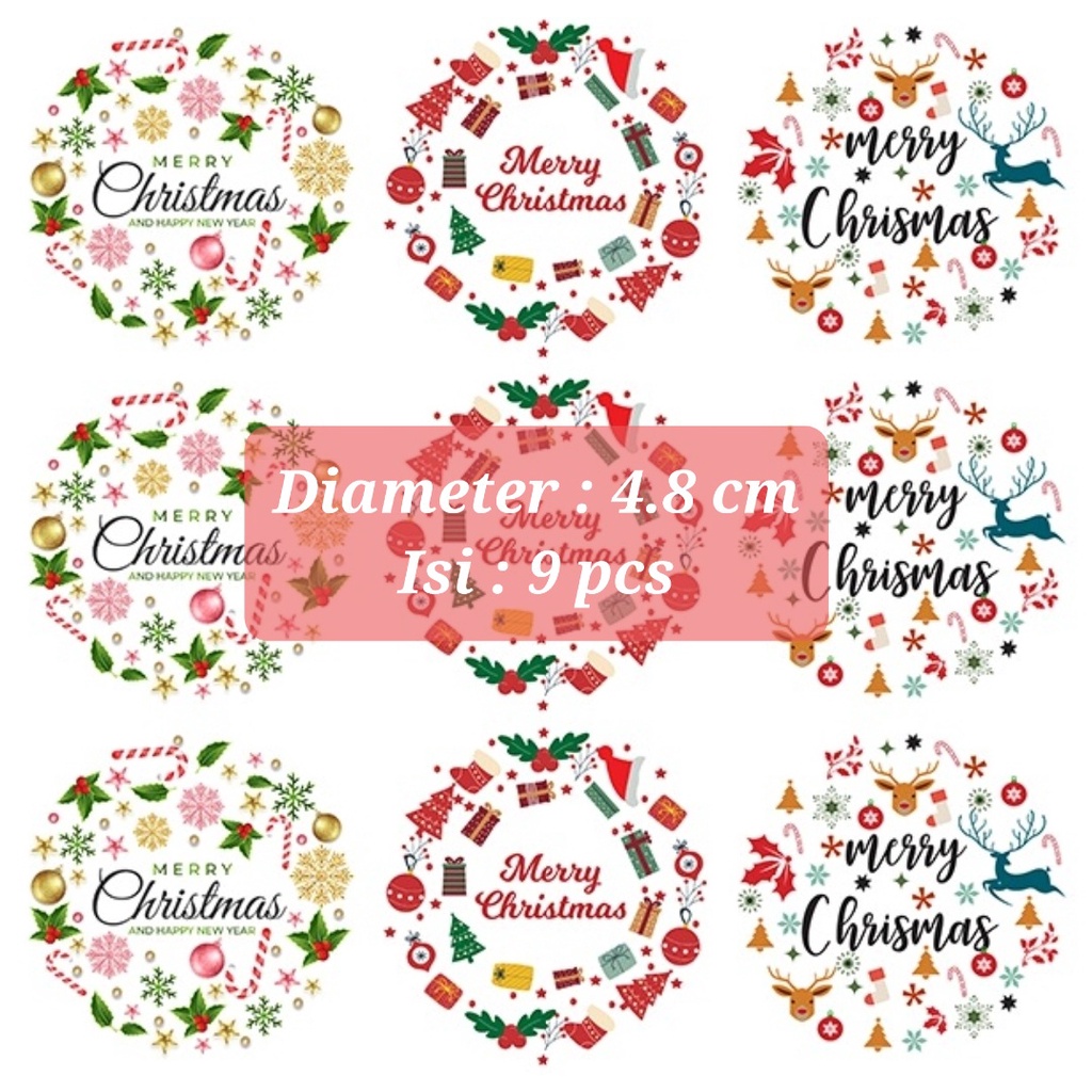 

(9 pcs) Sticker Natal Merry Christmas Putih Ornament Diameter 4.8 cm