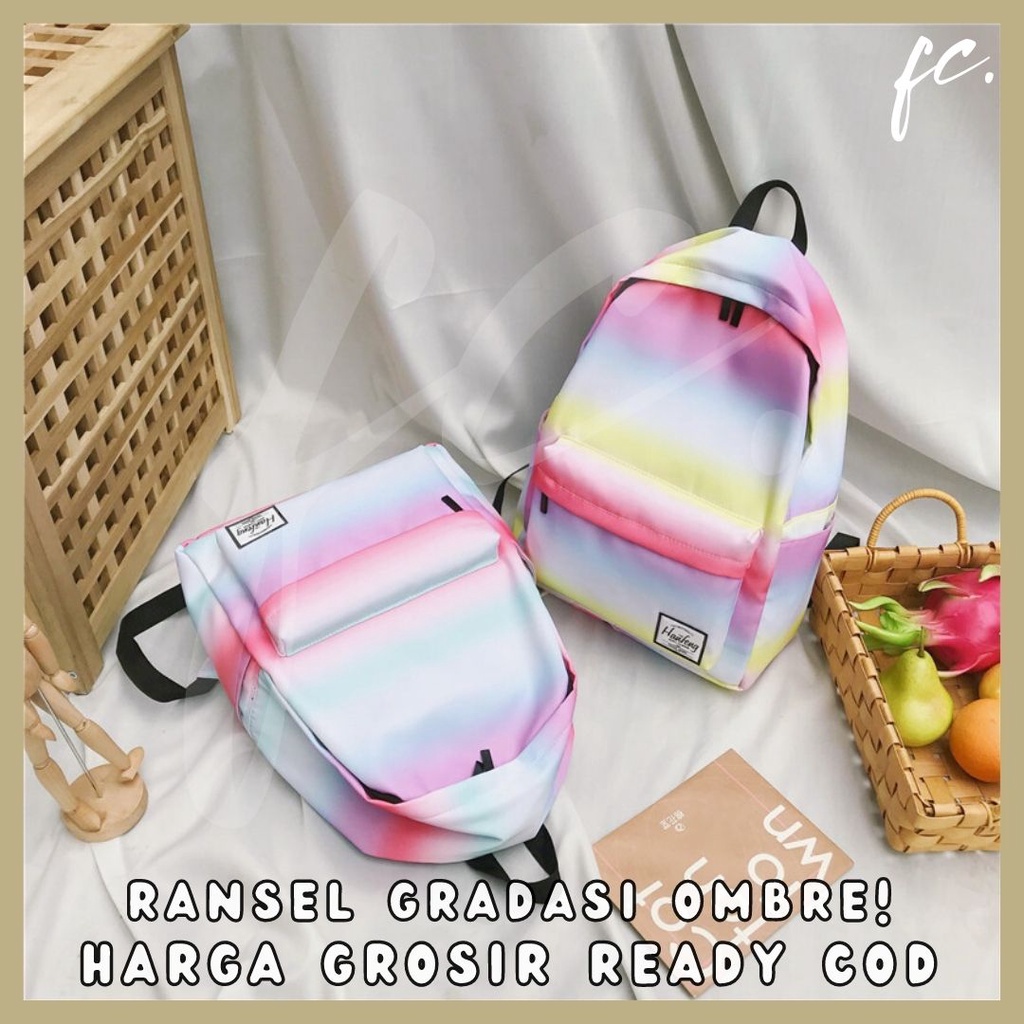 Tas Ransel Korean Fashion Wanita Backpack Motif Ombre Gradient Gradasi Waterproof / Anti Air Korea I