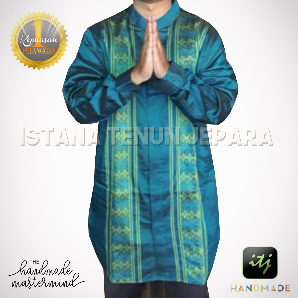 Kemeja Koko Lengan Panjang / Baju Koko Tenun / Atasan Muslim Pria