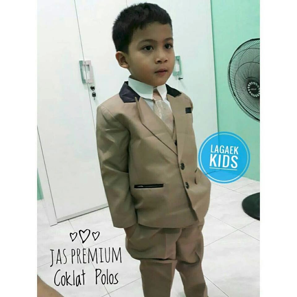 Setelan Jas Anak Laki Premium Usia 1 2 3 5 6 7 8 9 10 COKLAT - Jas Anak Cowok 8in1 Dasi Panjang Tuxedo Coklat Gold