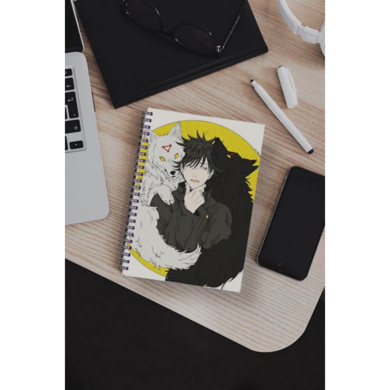 

Notebook custom anime ukuran A5 buku catatan anime edisi jujutsu kaisen anjing ilahi softcover bergaris dan polos isi 100 halaman