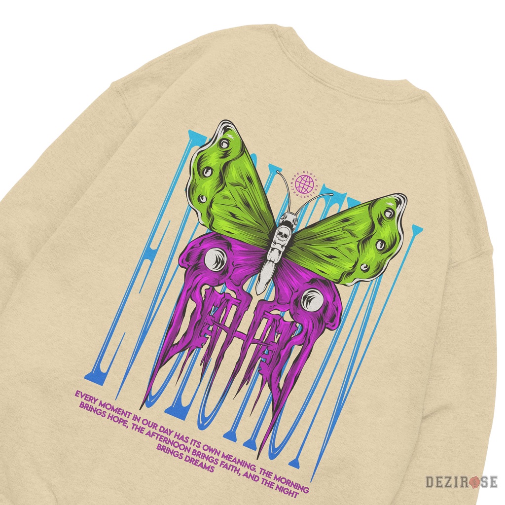 DEZIROSE Sweater Crewneck Butterfly Evolution Pria &amp; Wanita Distro Original Aesthetic Fleece Tebal Premium Size M L XL XXL