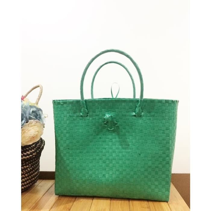 TAS ANYAMAN PLASTIK HIJAU POLOS/TAS BELANJA/HAND BAG/TAS UNIK TRENDY
