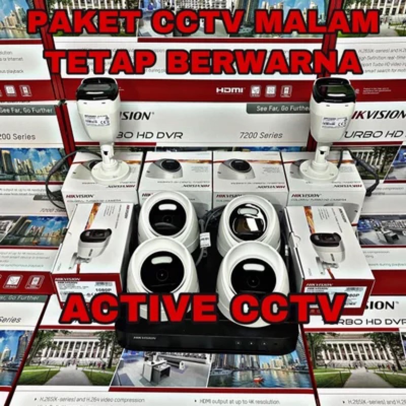 Promo paket camera cctv 6 kamera hikvision 2mp dual light colorvu + audio 8 channel ch malam tetap berwarna colour 8ch