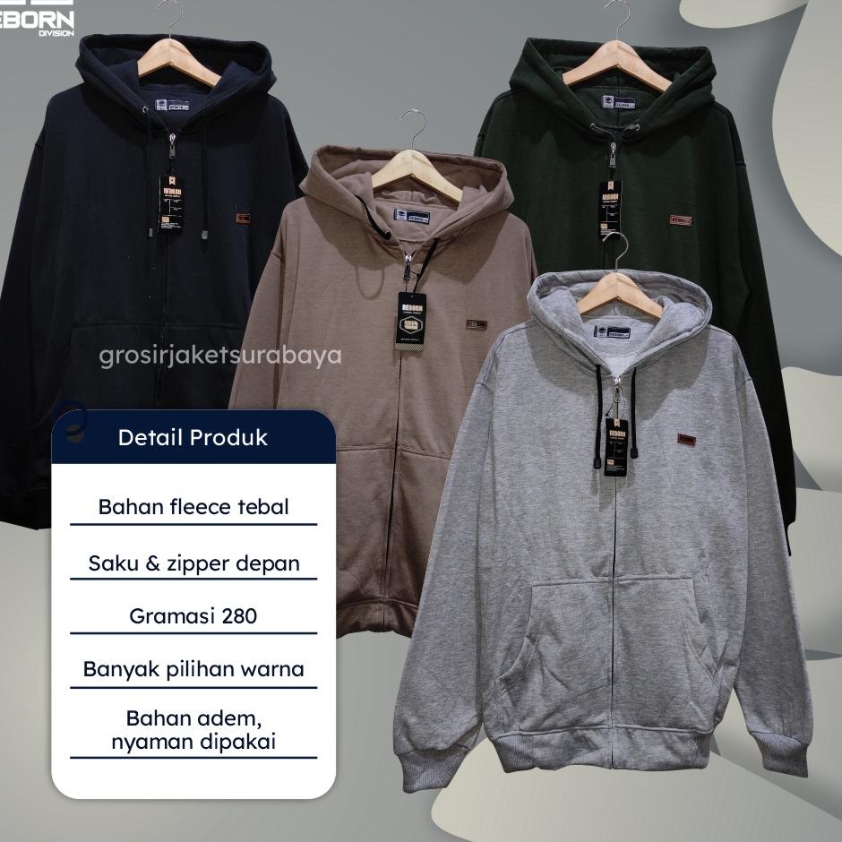 [YH1283] Sweater Hoodie Jaket Polos Reborn Zipper Bahan Fleece Ukuran L XL Pakaian Laki Laki Perempu