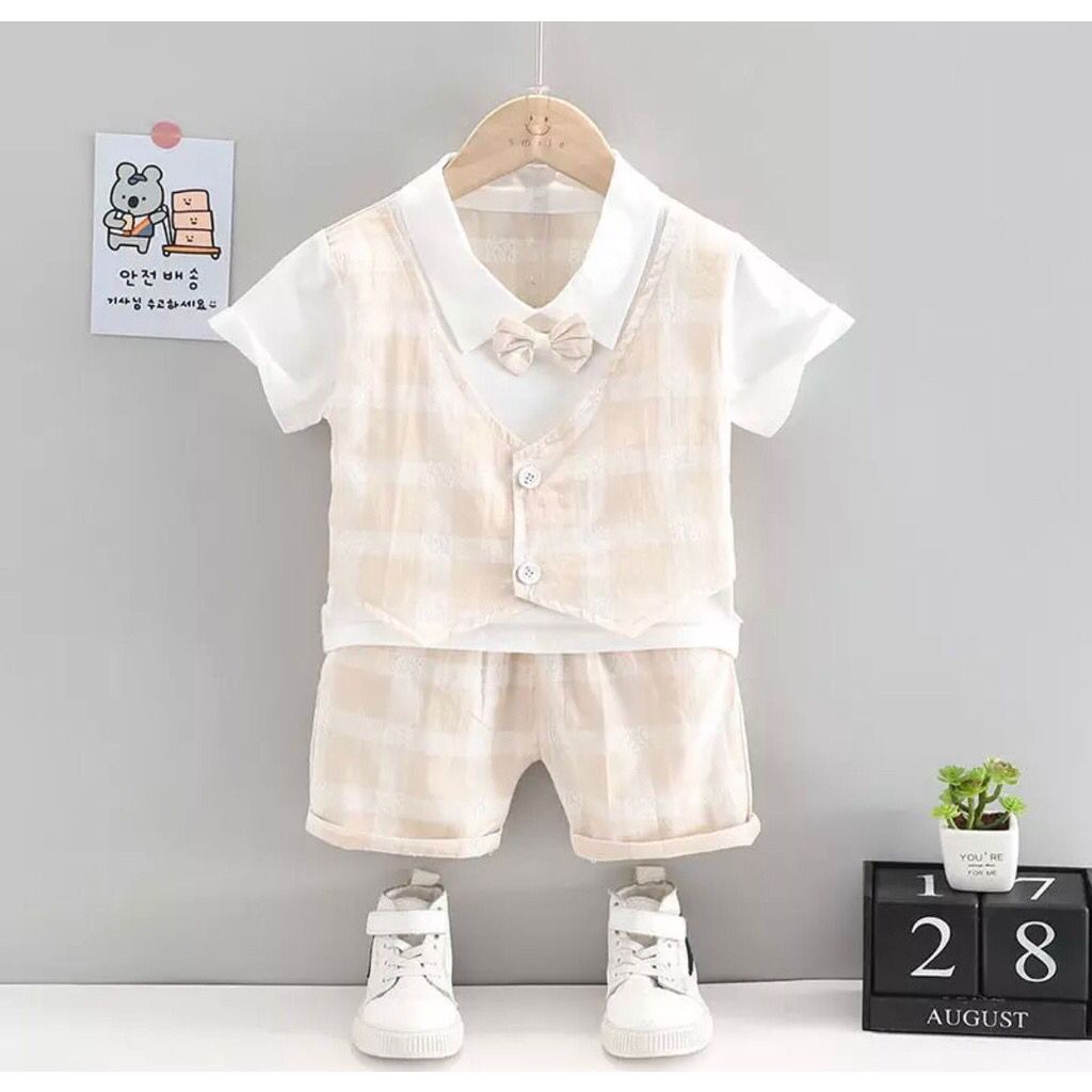 BARU! LIK026 - 4in1 Tuxedo Vest Anak Bayi Dasi Baju Pergi Jalan Casual Formal Lucu